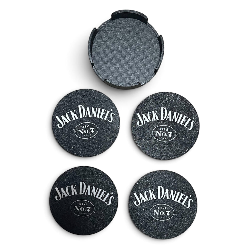 Lot de 4 Sous-Verres Jack Daniel’s avec Support de Rangement – Noir
