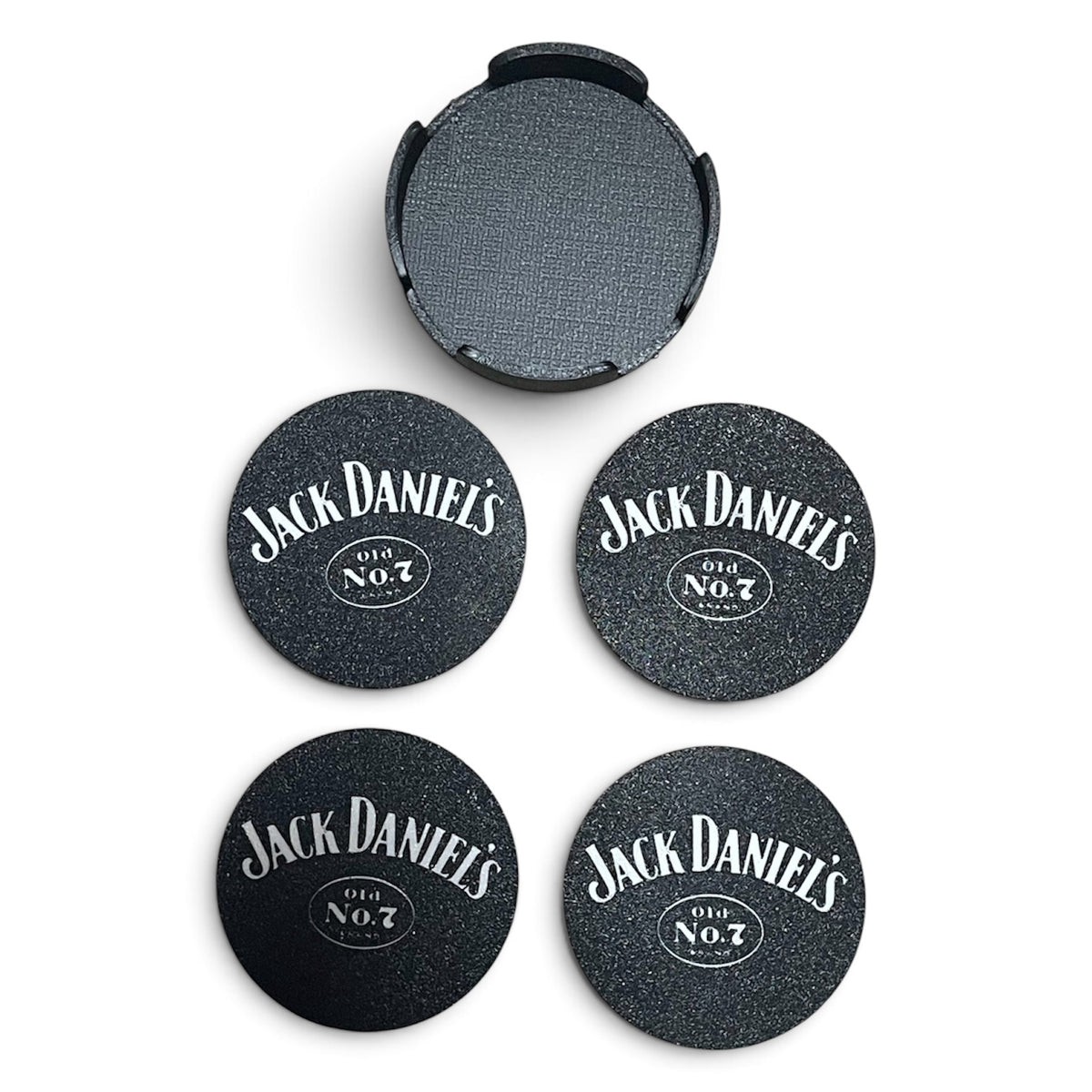 Lot de 4 Sous-Verres Jack Daniel’s avec Support de Rangement – Noir