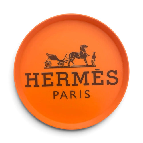 Plateau vide-poche rond orange JN CREATIONS avec logo Hermès Paris imprimé en 3D pour décoration intérieure