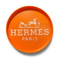 Plateau vide-poche rond orange JN CREATIONS avec logo Hermès blanc, accessoire de rangement élégant en plastique