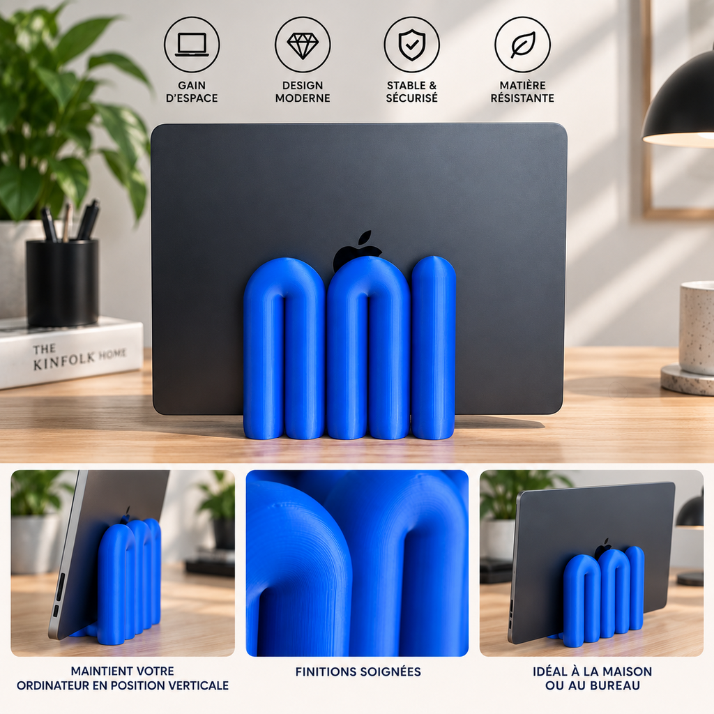 Support vertical pour ordinateur portable JN CREATIONS bleu en impression 3D au design moderne et minimaliste