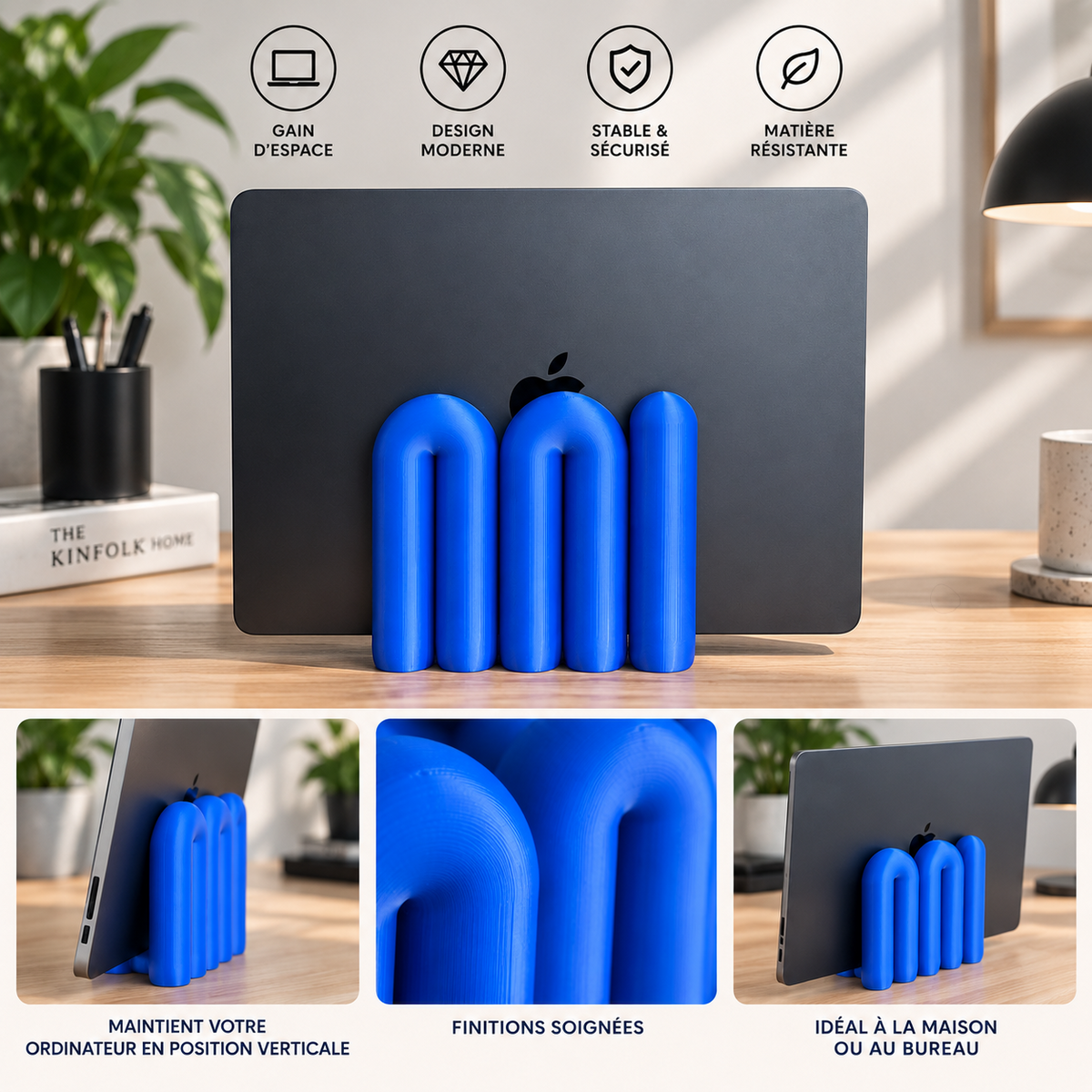 Support vertical pour ordinateur portable JN CREATIONS bleu en impression 3D au design moderne et minimaliste